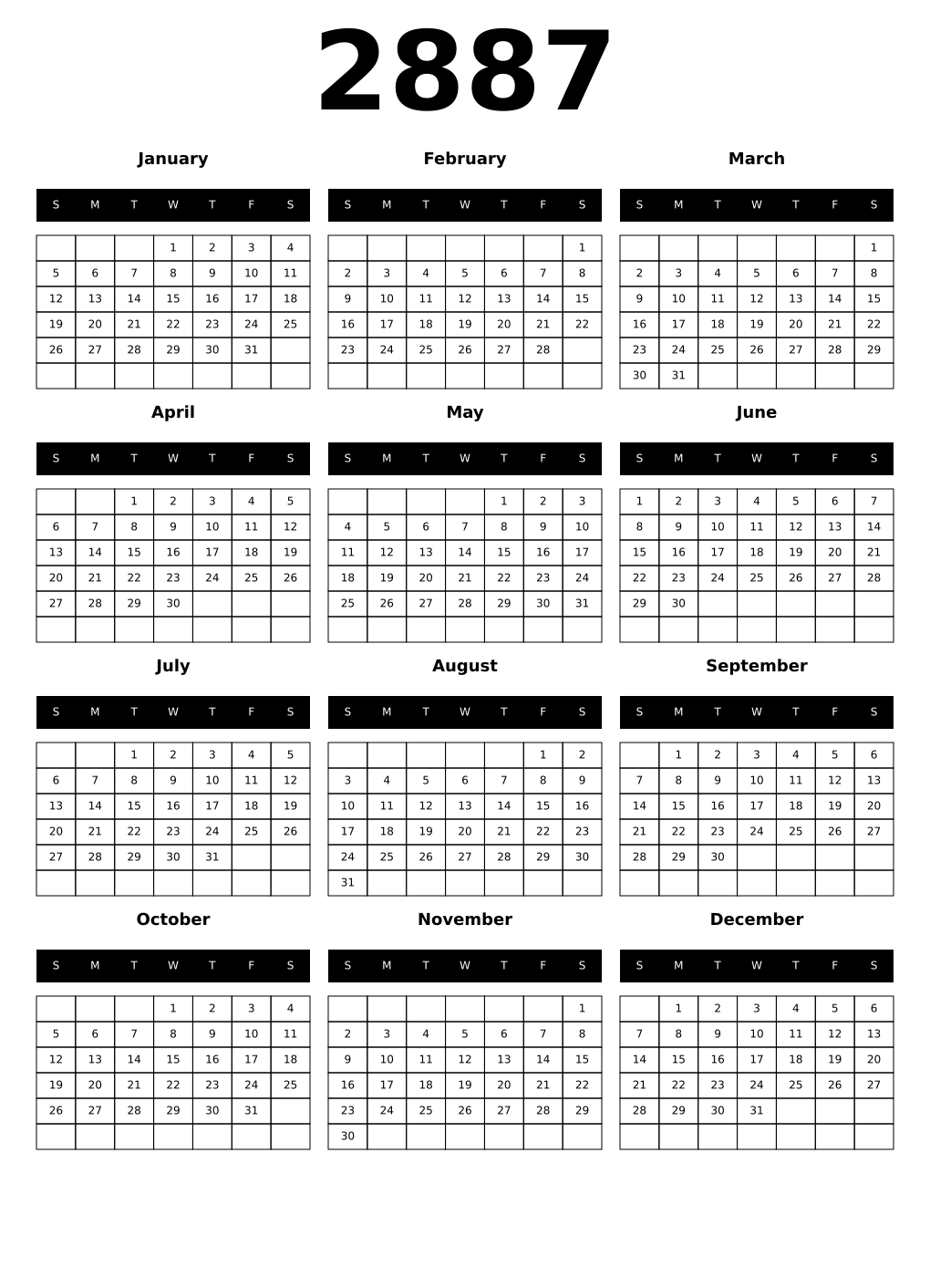 Printable 2887 Calendars