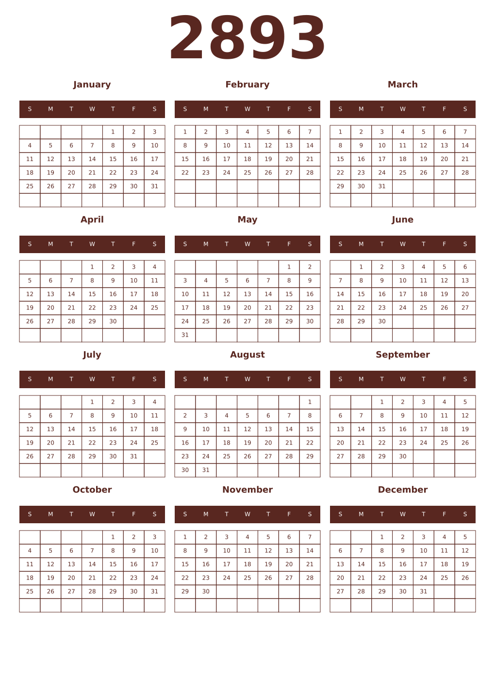Printable 2893 Year Calendars mortuum