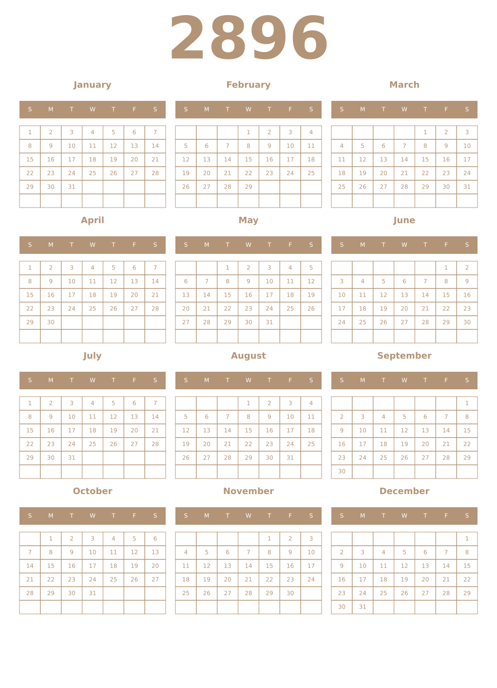 Printable 2896 Year Calendars isabelline