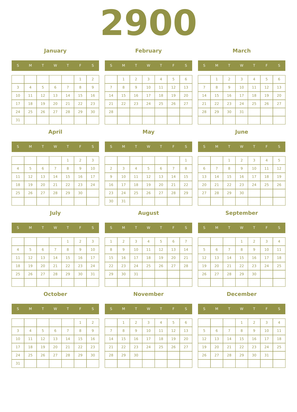 Printable 2900 Year Calendars eburnean