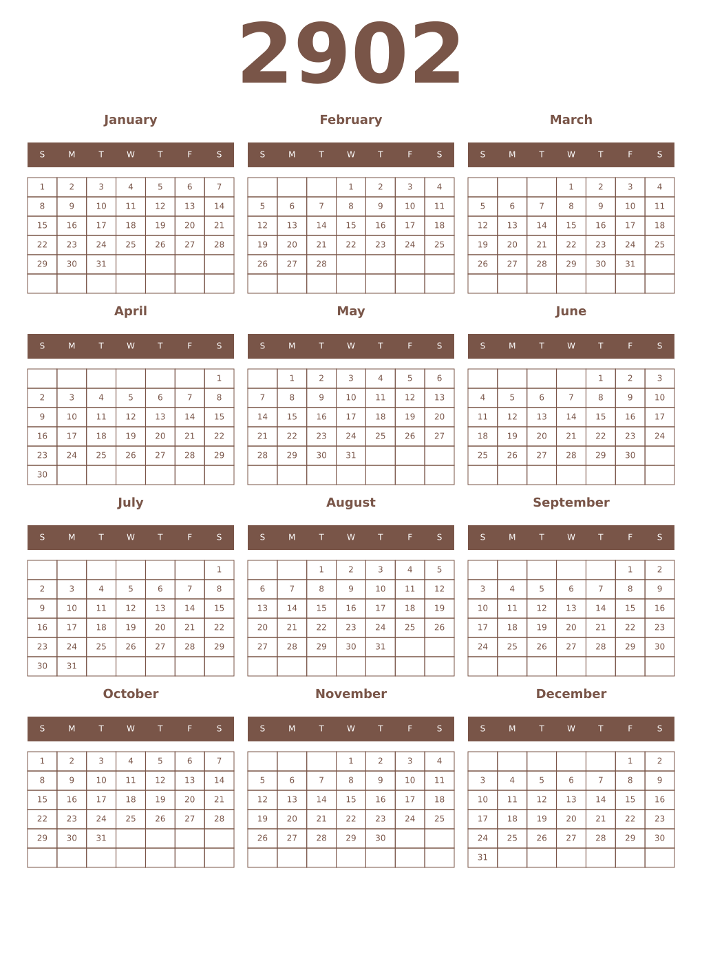 Printable 2902 Year Calendars coffe