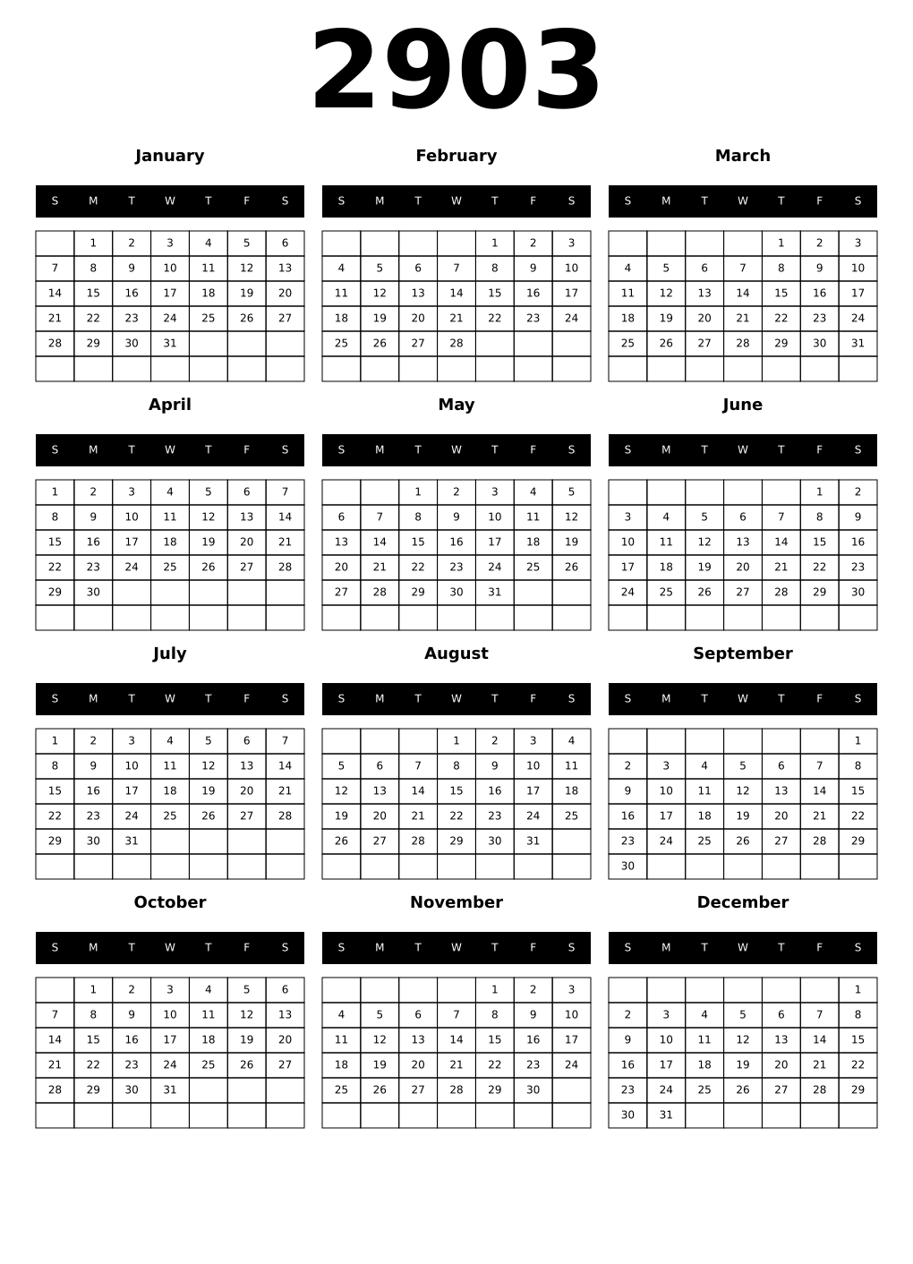Printable 2903 Calendars
