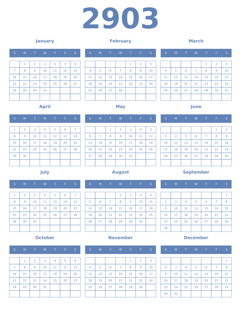 Printable 2903 Year Calendars glaucous