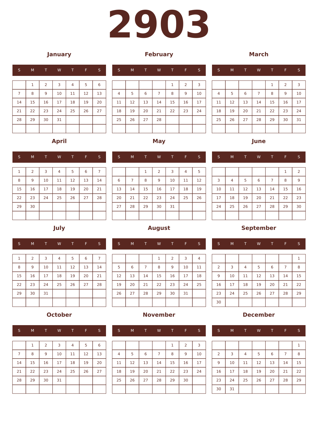 Printable 2903 Year Calendars mortuum