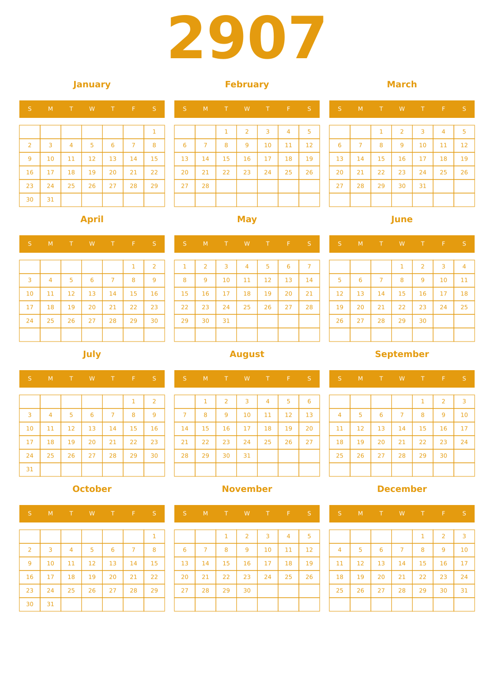 Printable 2907 Year Calendars gamboge