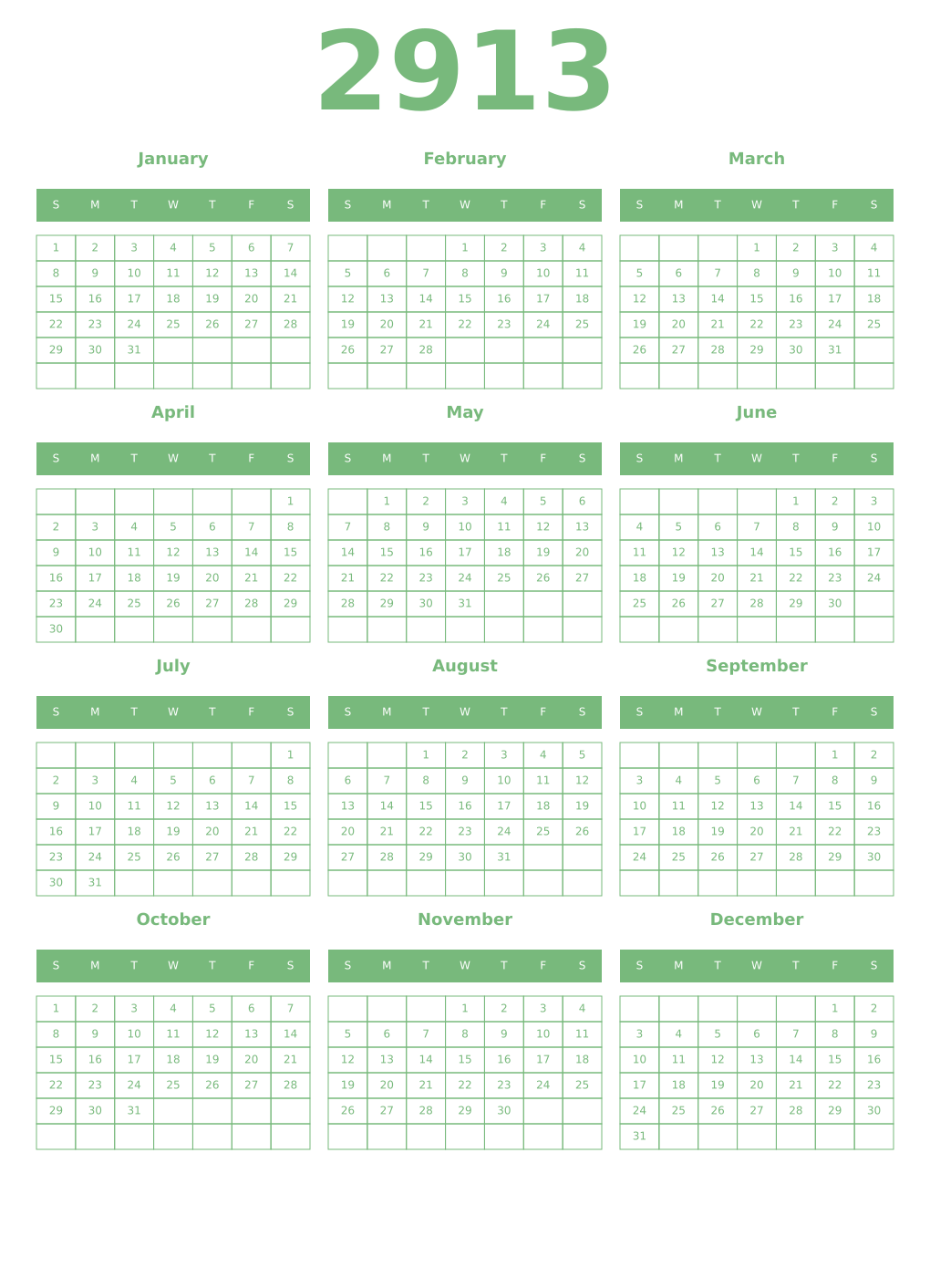 Printable 2913 Year Calendars celadon
