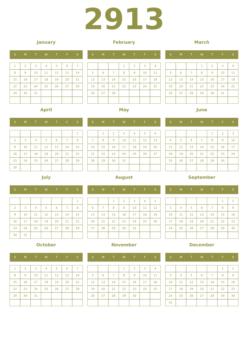 Printable 2913 Year Calendars eburnean