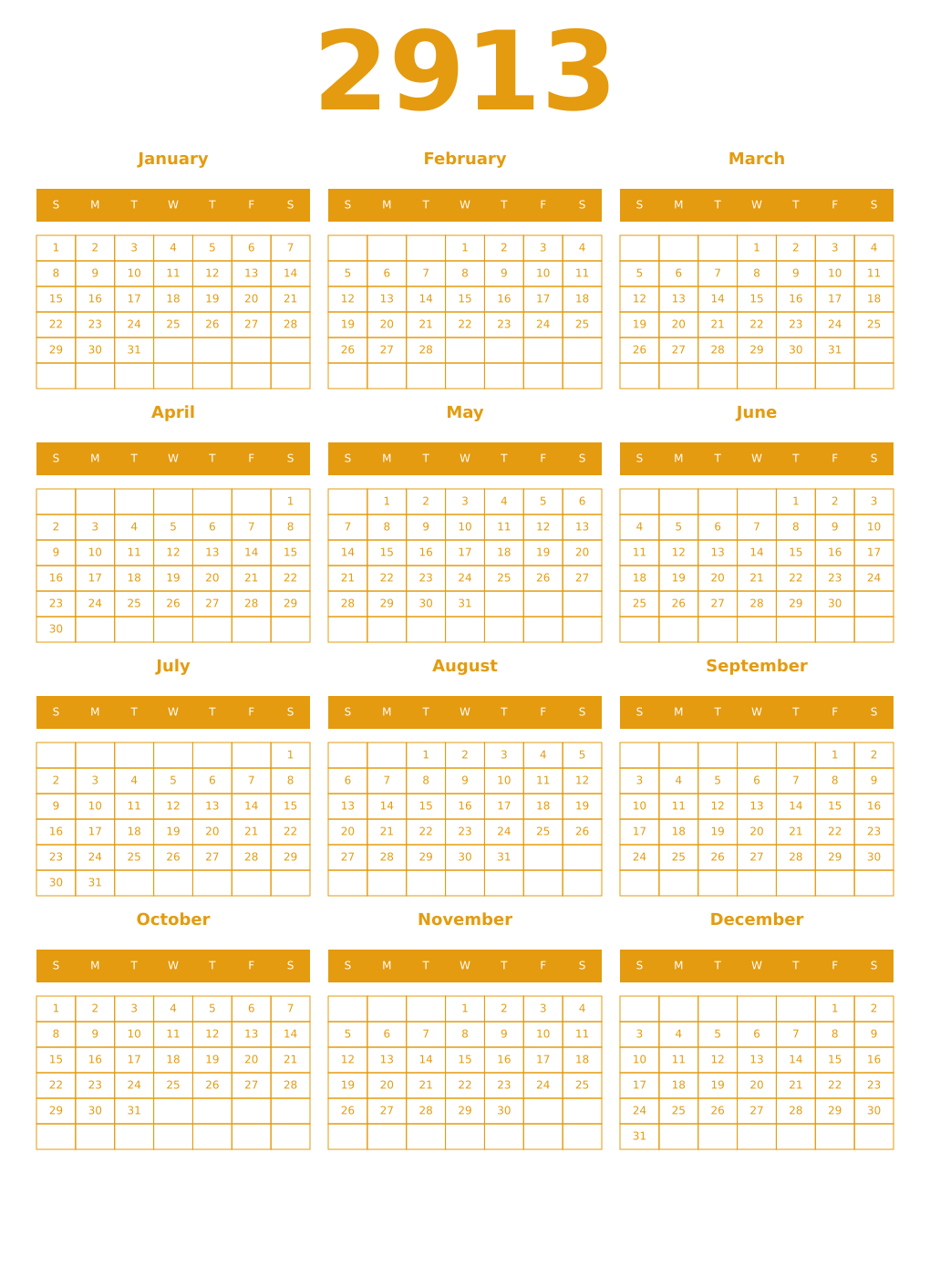 Printable 2913 Year Calendars gamboge