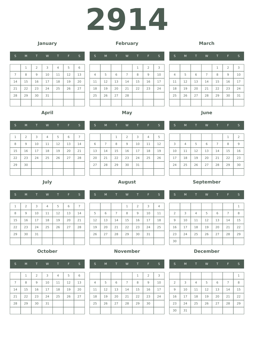 Printable 2914 Year Calendars feldgrau