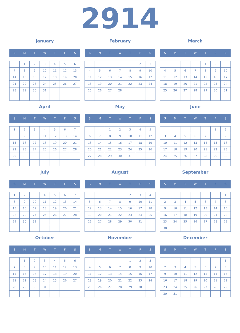Printable 2914 Year Calendars glaucous