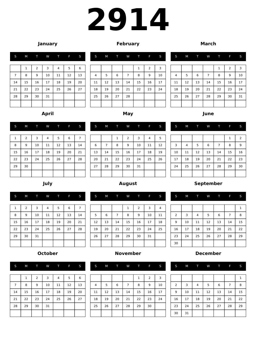 Printable 2914 Calendars