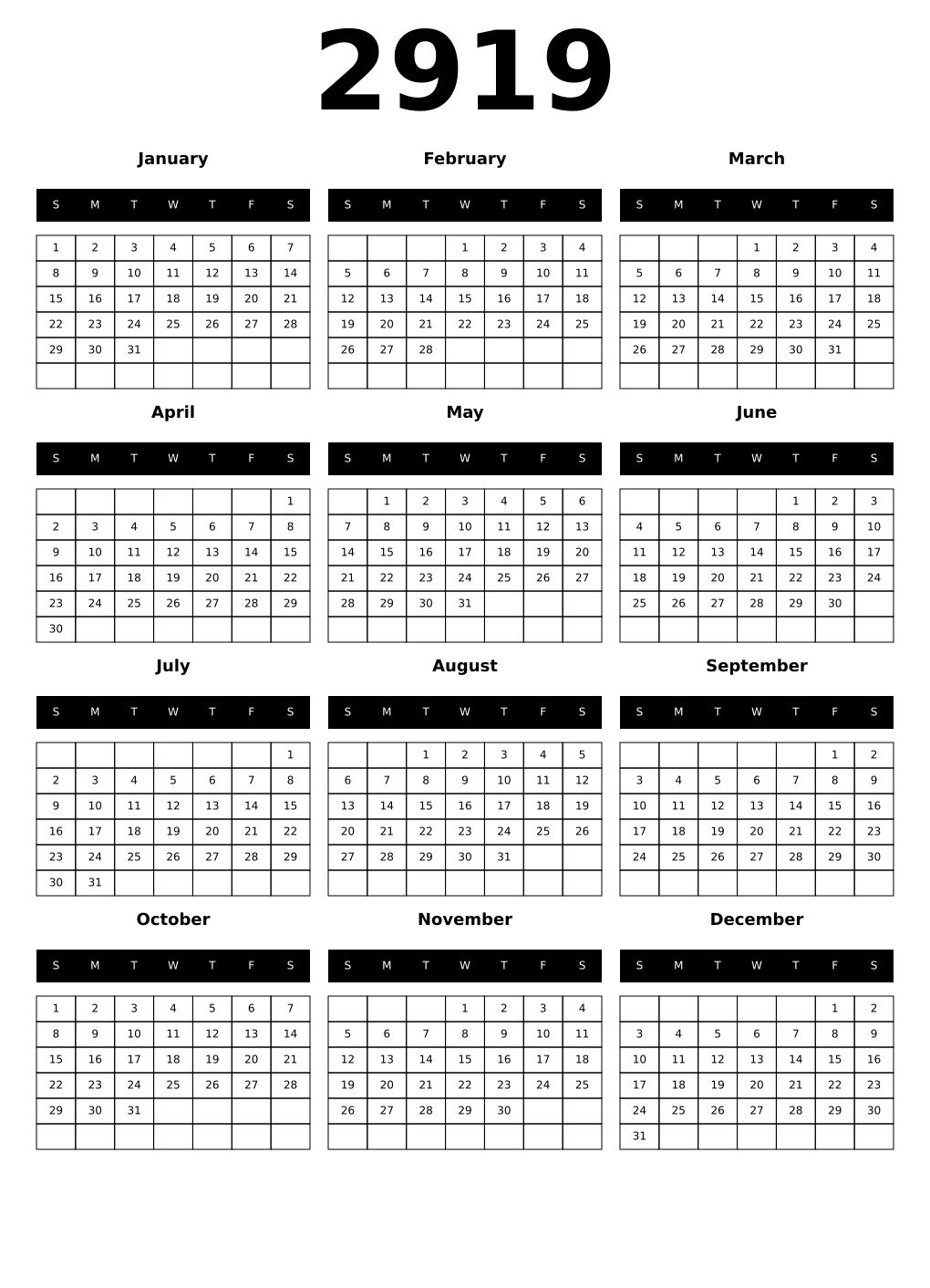 Printable 2919 Calendars