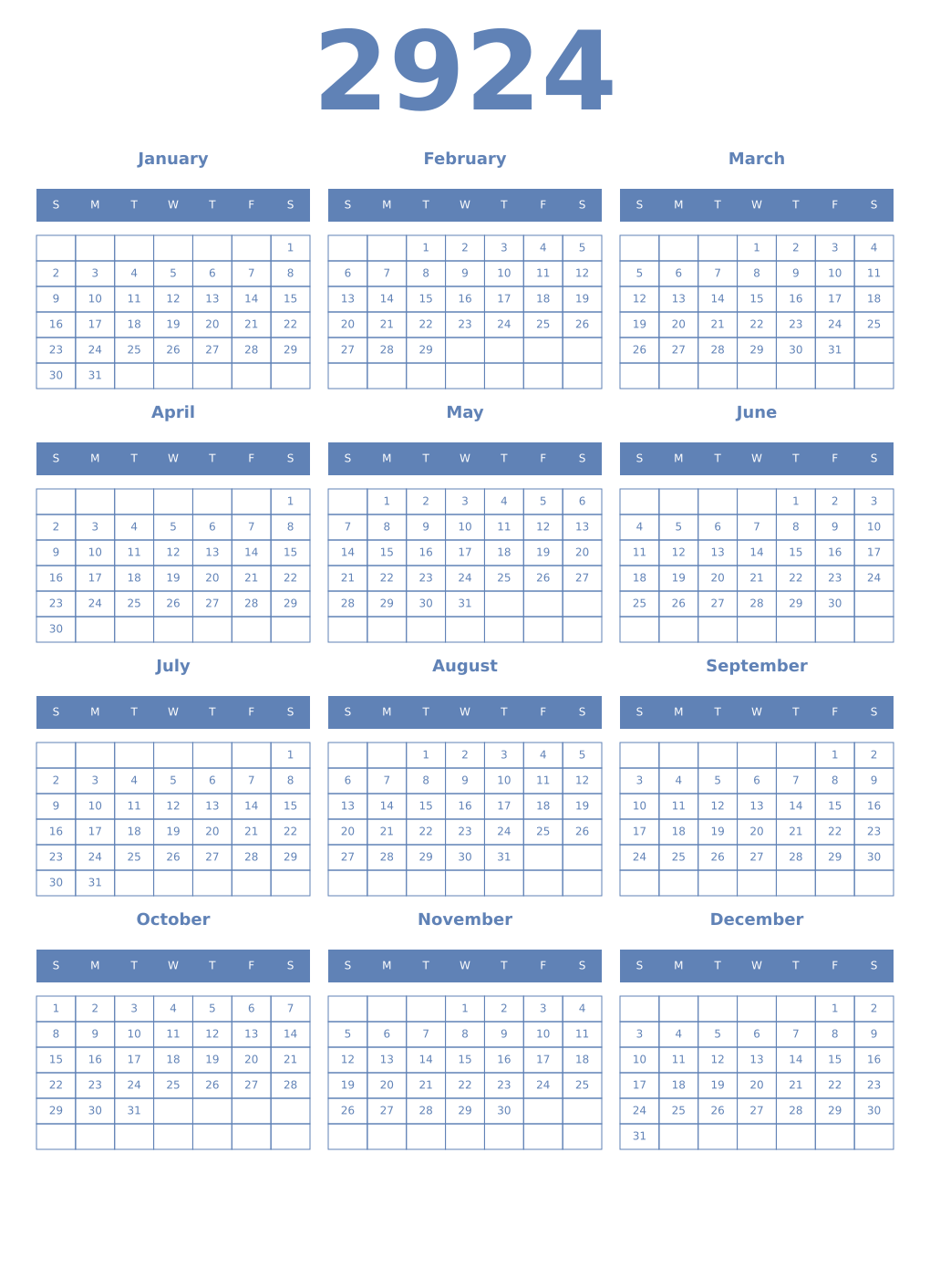 Printable 2924 Year Calendars glaucous