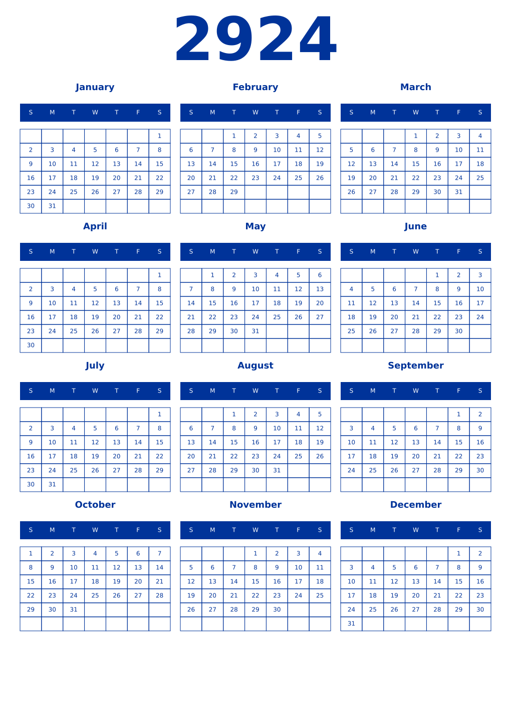 Printable 2924 Year Calendars smalt