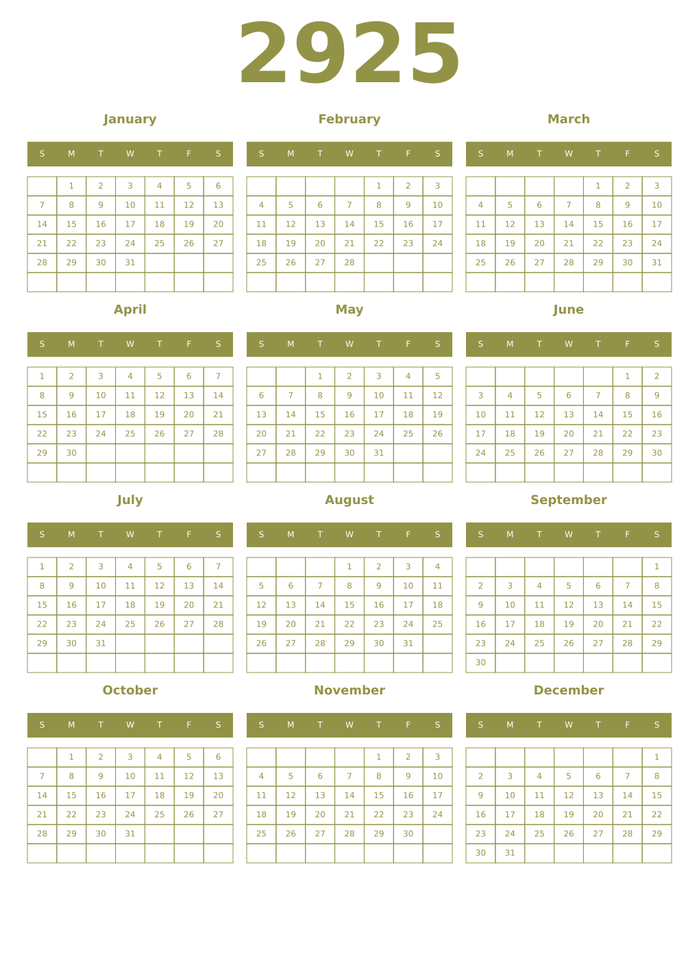 Printable 2925 Year Calendars eburnean