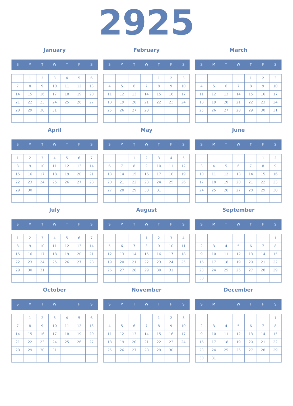 Printable 2925 Year Calendars glaucous