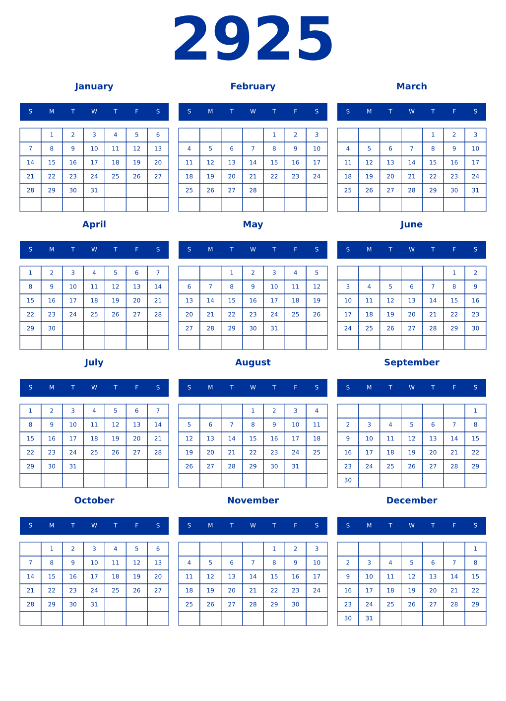 Printable 2925 Year Calendars smalt