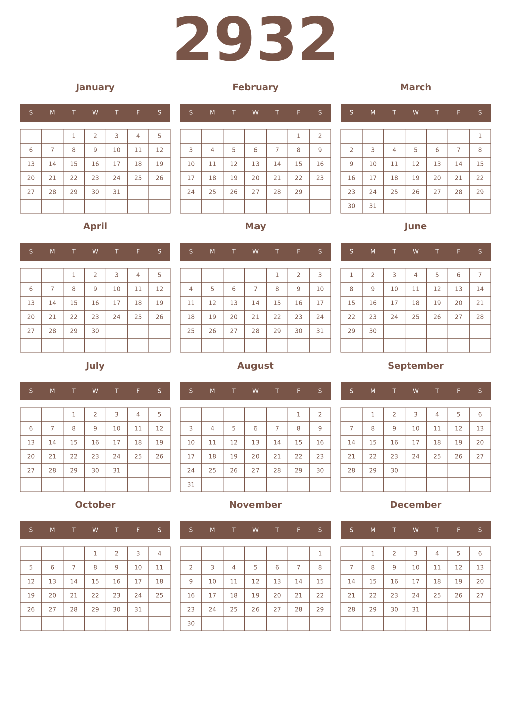 Printable 2932 Year Calendars coffe