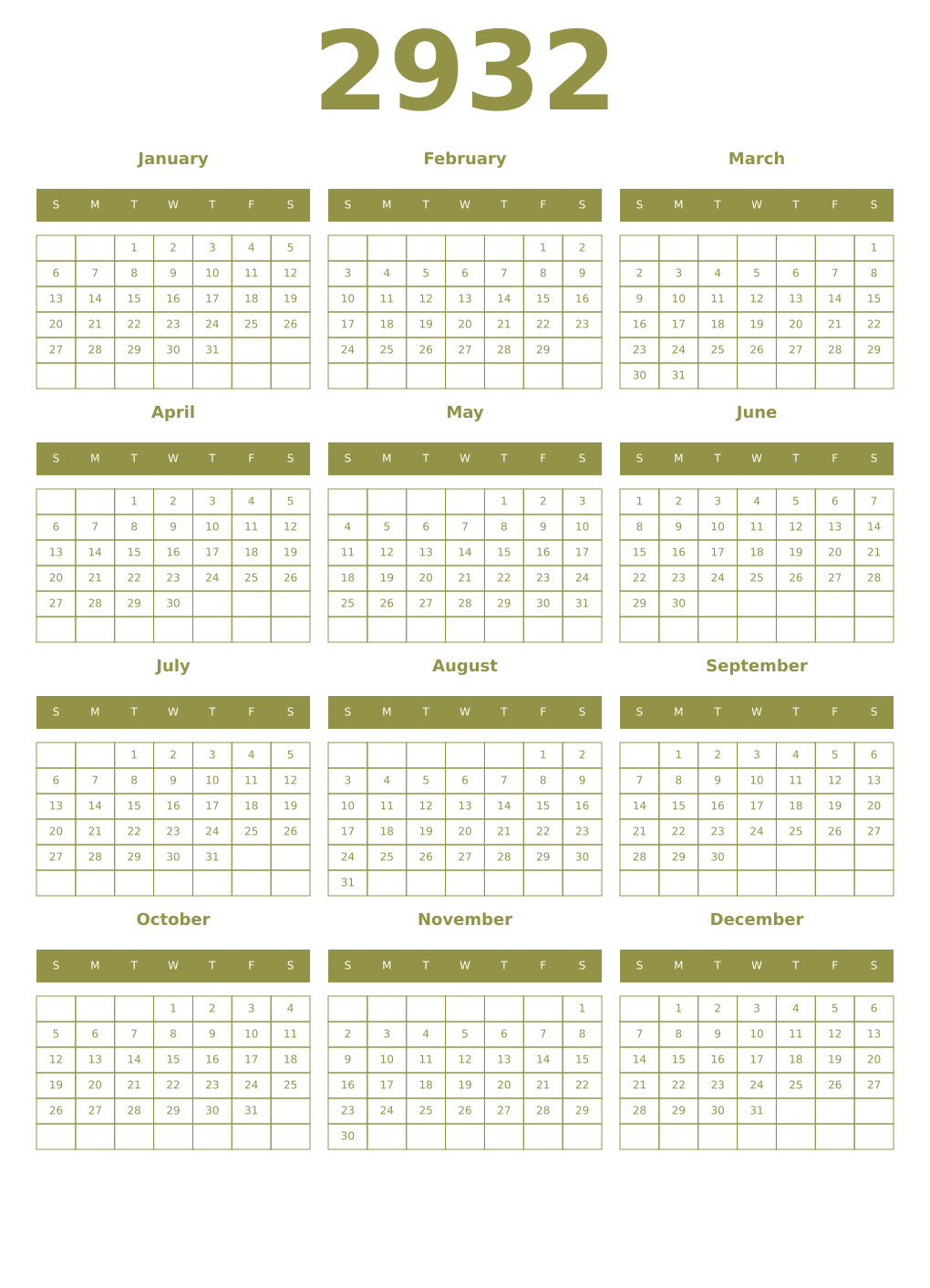 Printable 2932 Year Calendars eburnean