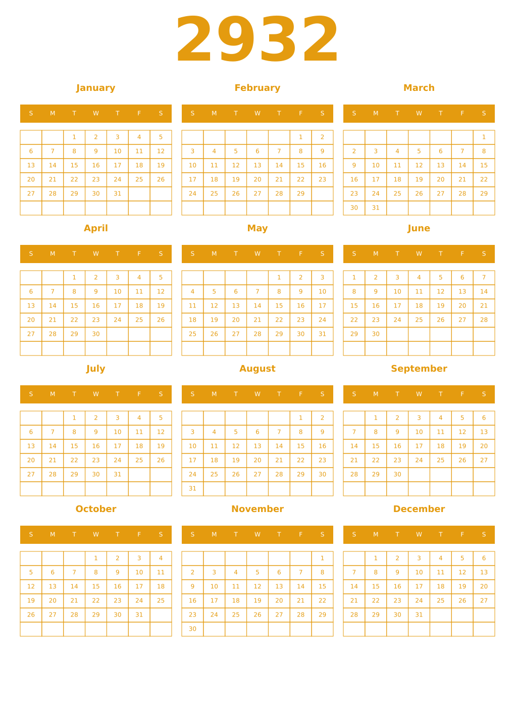 Printable 2932 Year Calendars gamboge