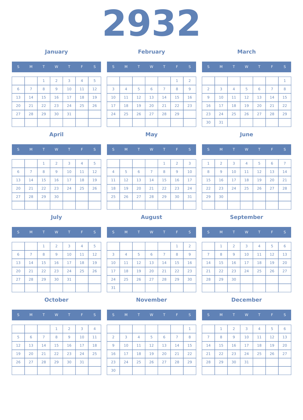 Printable 2932 Year Calendars glaucous