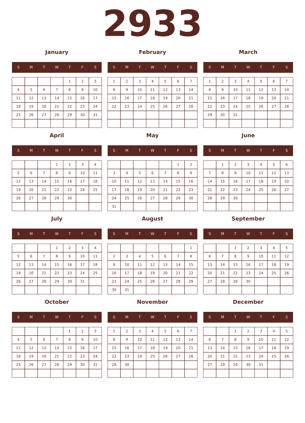 Printable 2933 Year Calendars mortuum