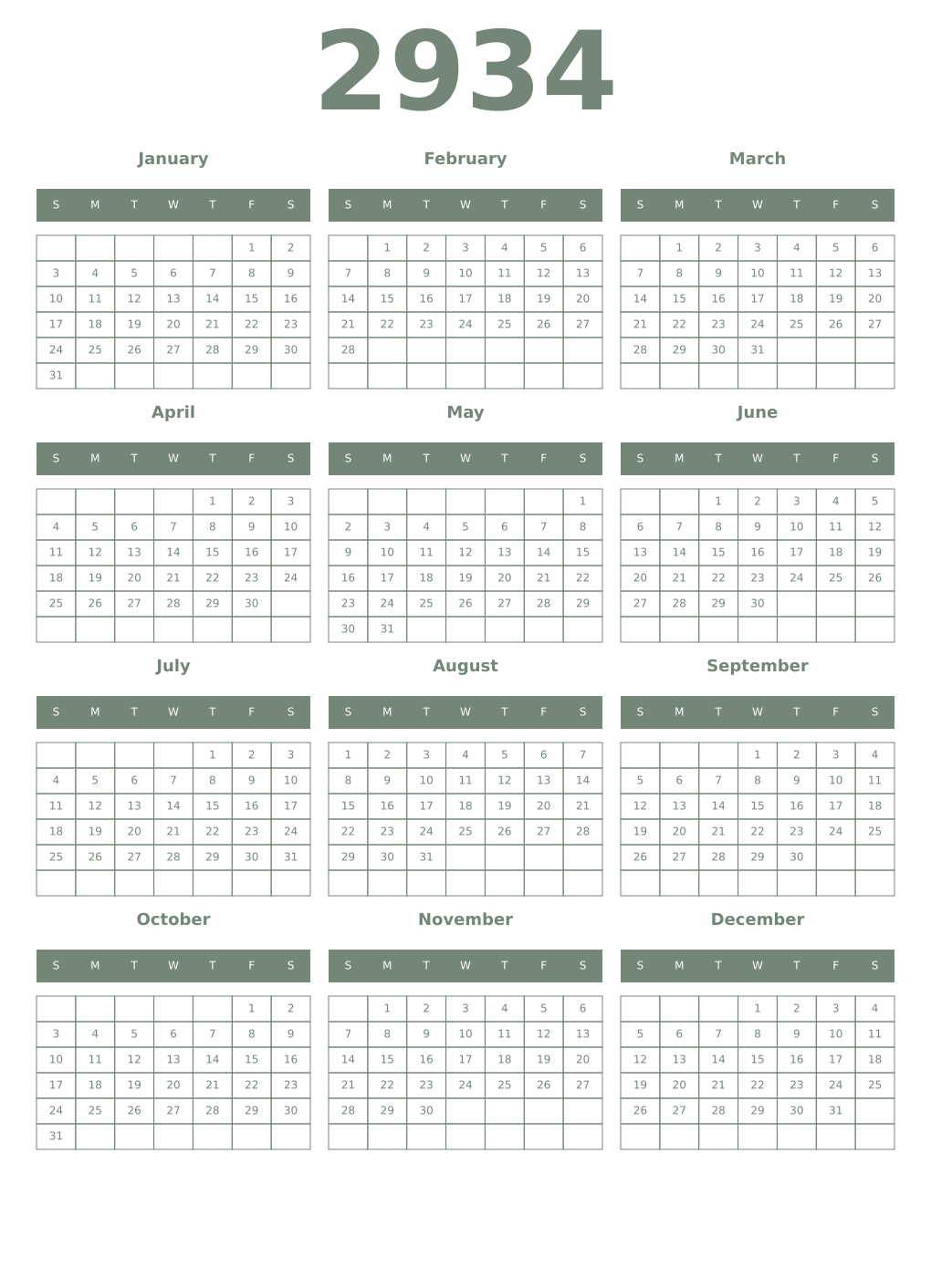Printable 2934 Year Calendars xanadu