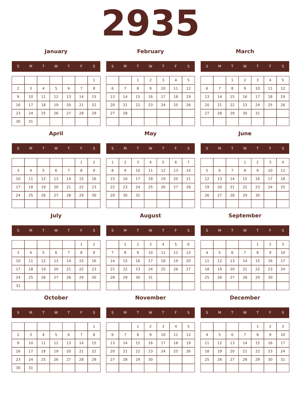 Printable 2935 Year Calendars mortuum