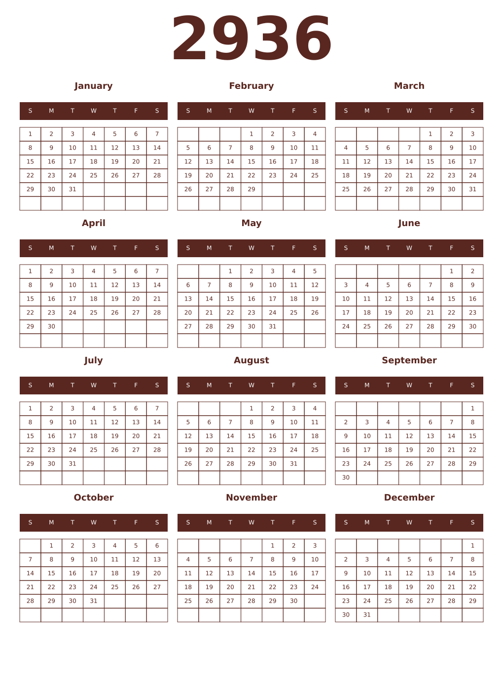 Printable 2936 Year Calendars mortuum