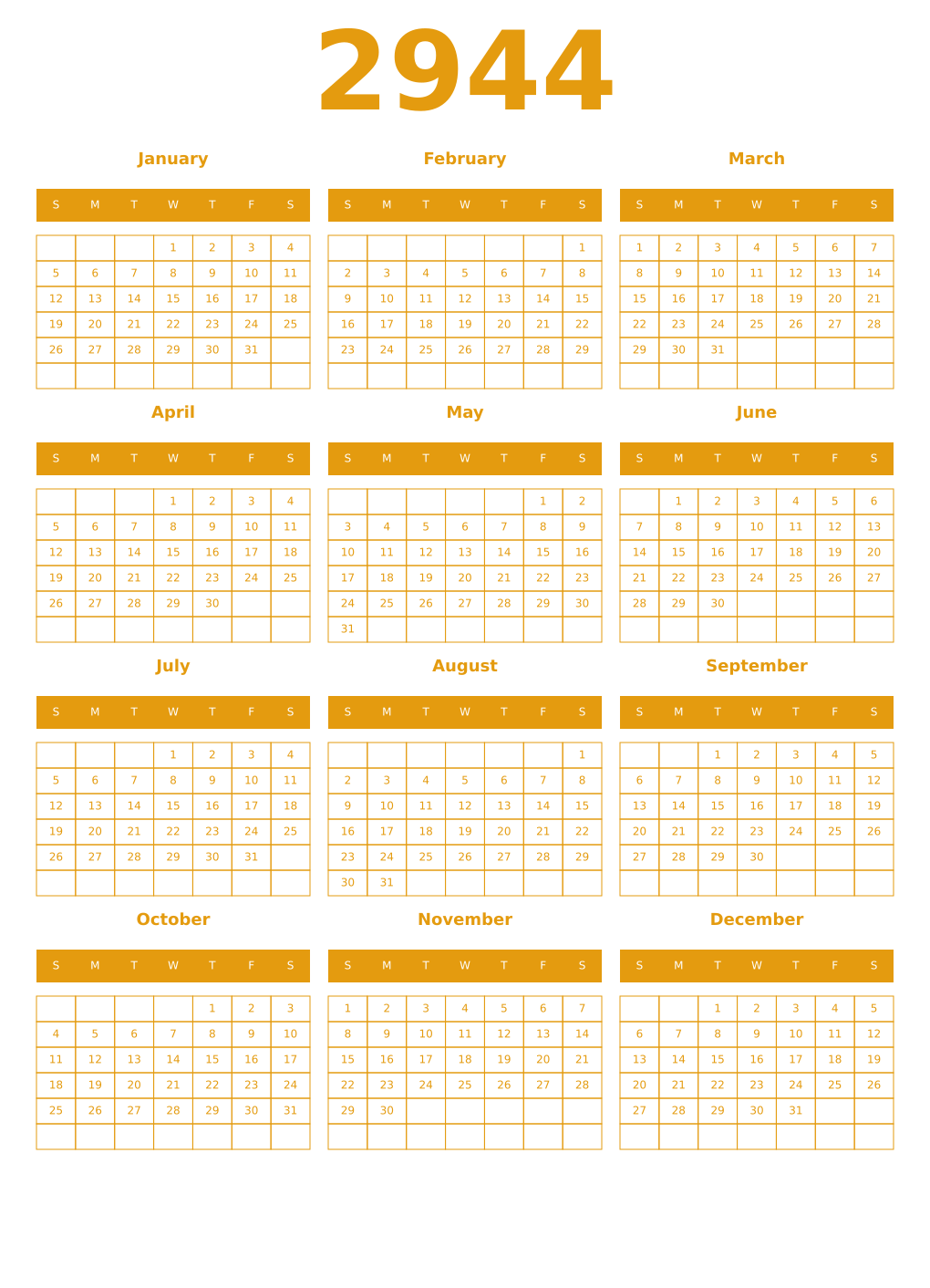 Printable 2944 Year Calendars gamboge