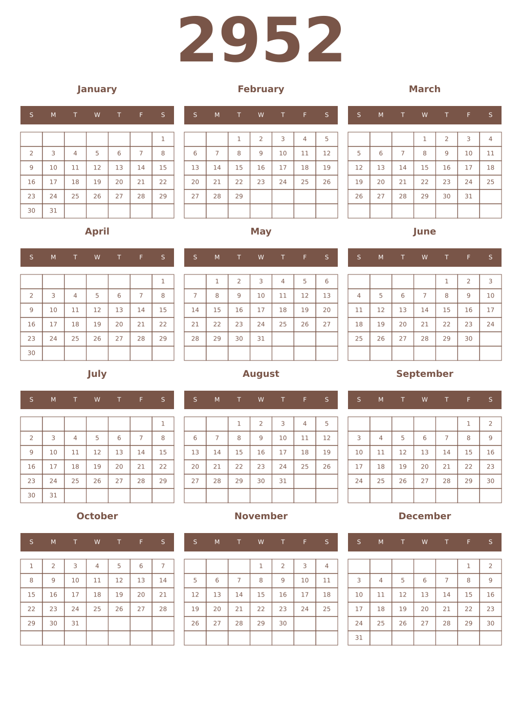 Printable 2952 Year Calendars coffe
