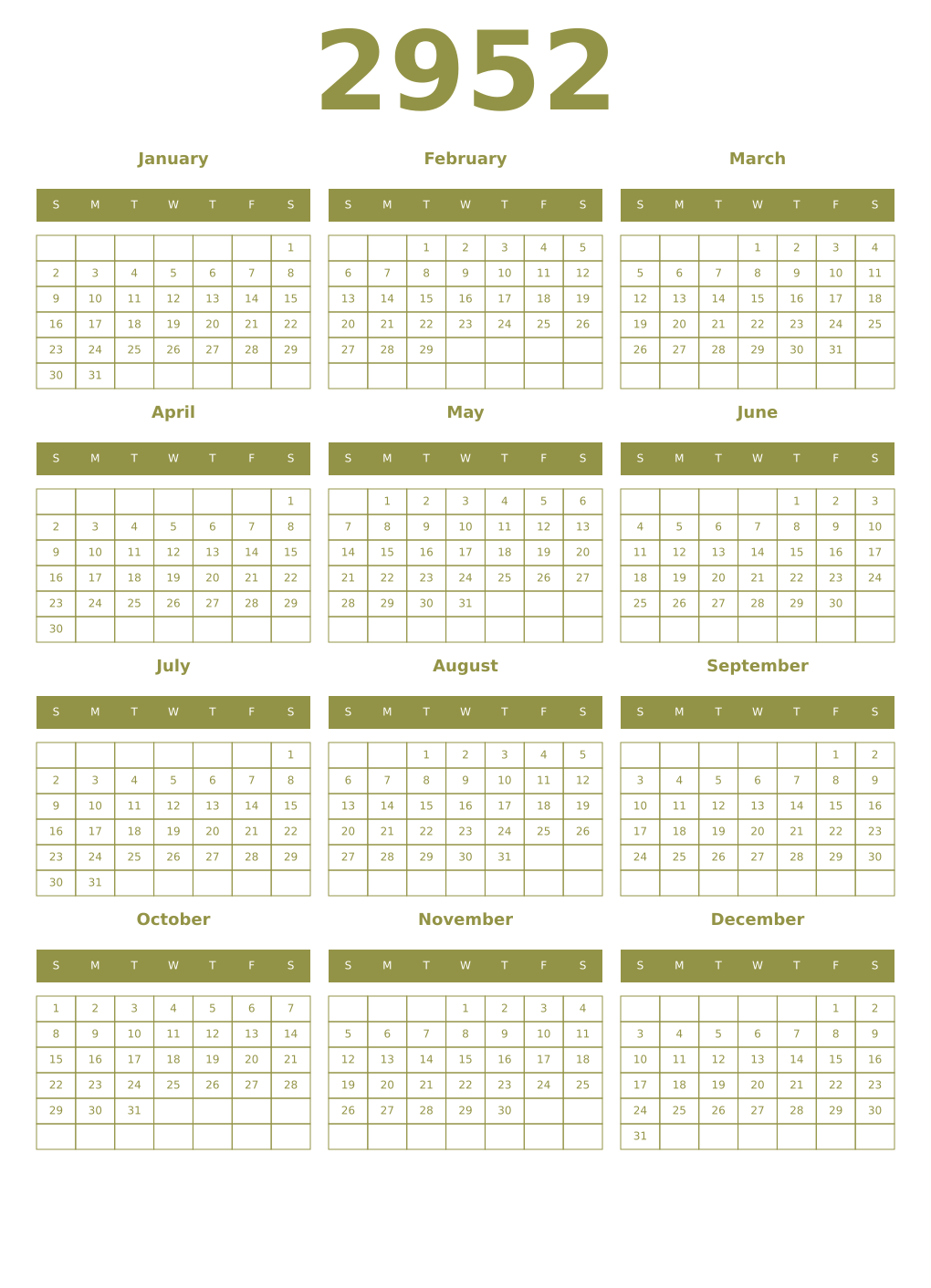 Printable 2952 Year Calendars eburnean