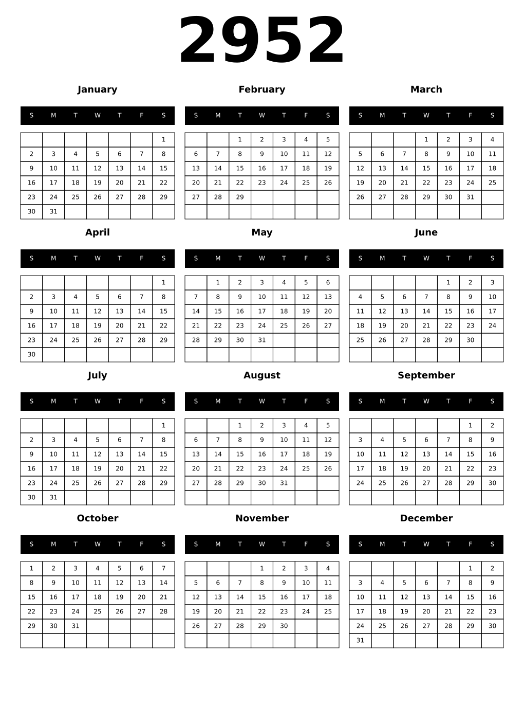 Printable 2952 Calendars