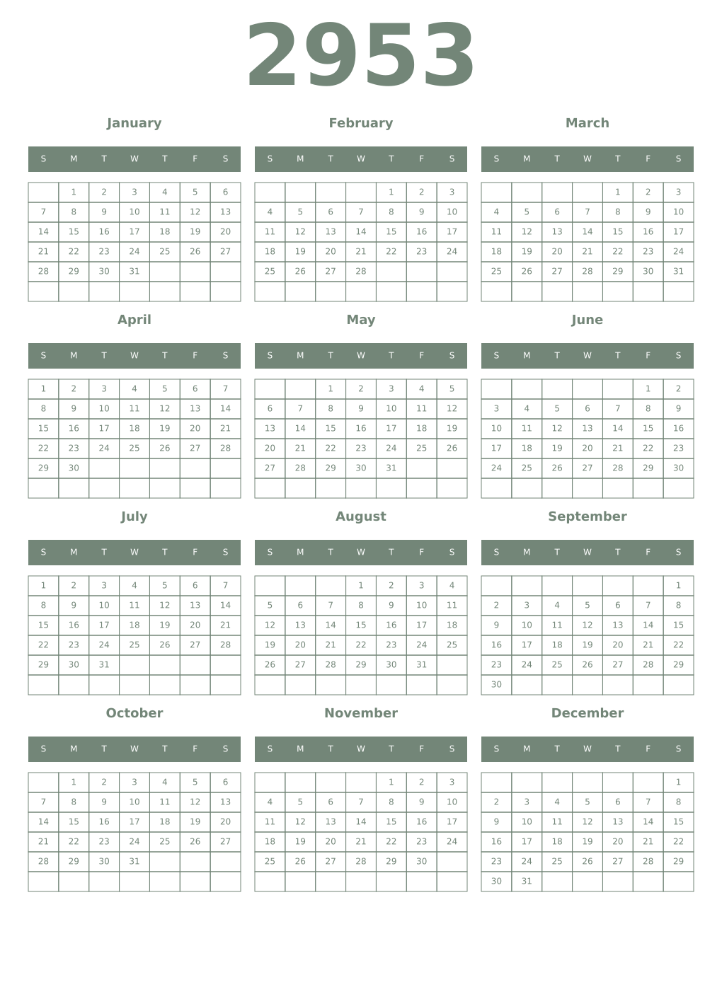 Printable 2953 Year Calendars xanadu