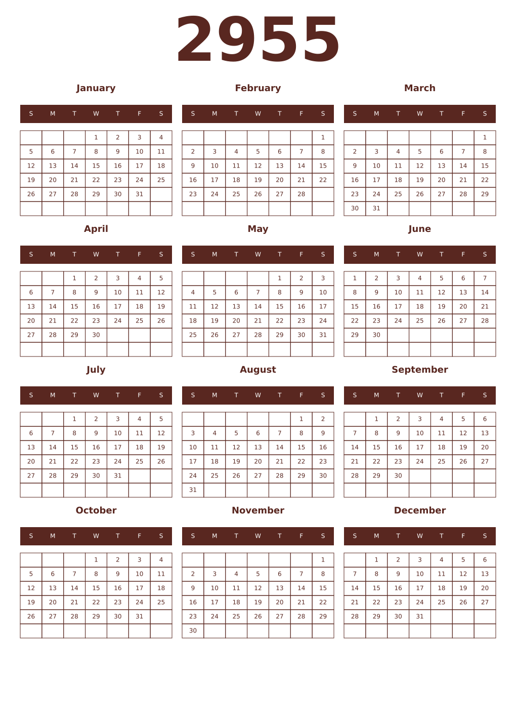 Printable 2955 Year Calendars mortuum
