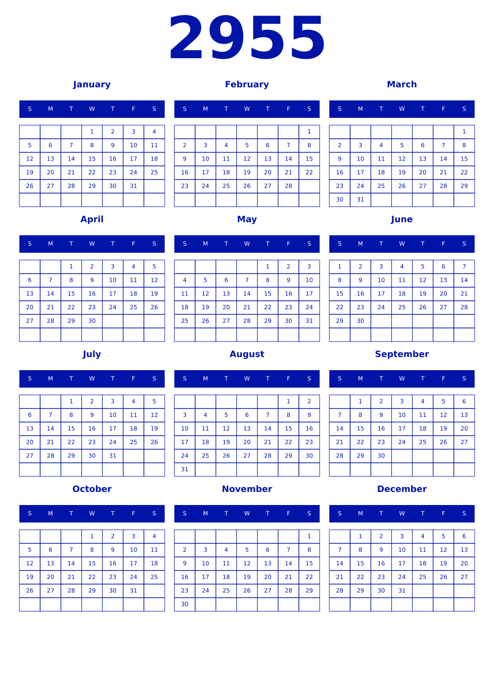 Printable 2955 Year Calendars zaffre