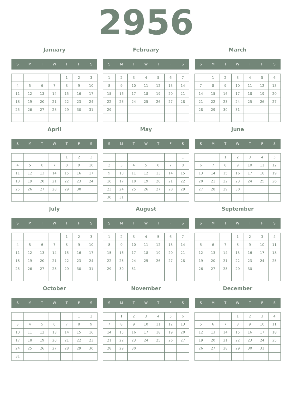Printable 2956 Year Calendars xanadu