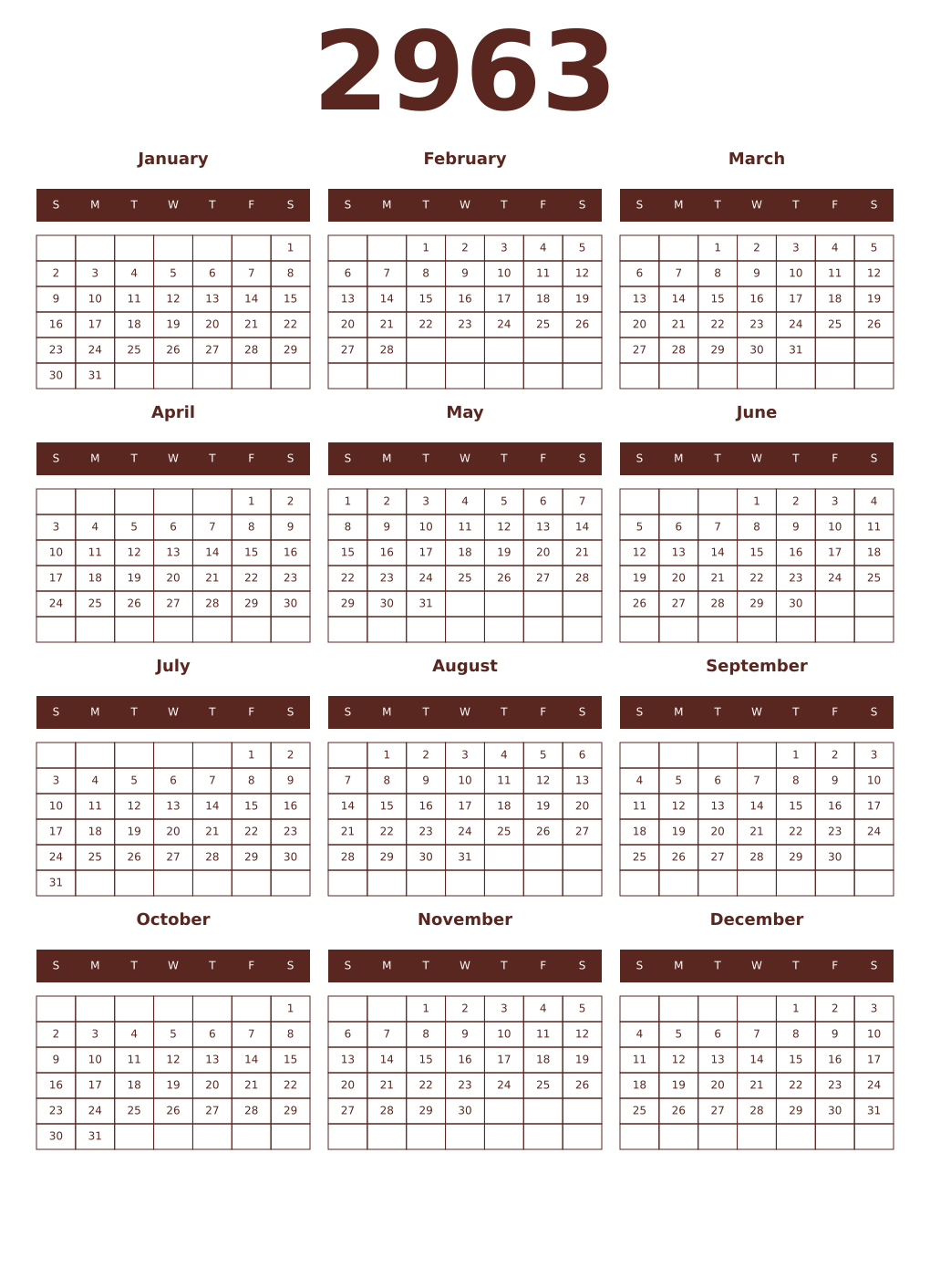 Printable 2963 Year Calendars mortuum