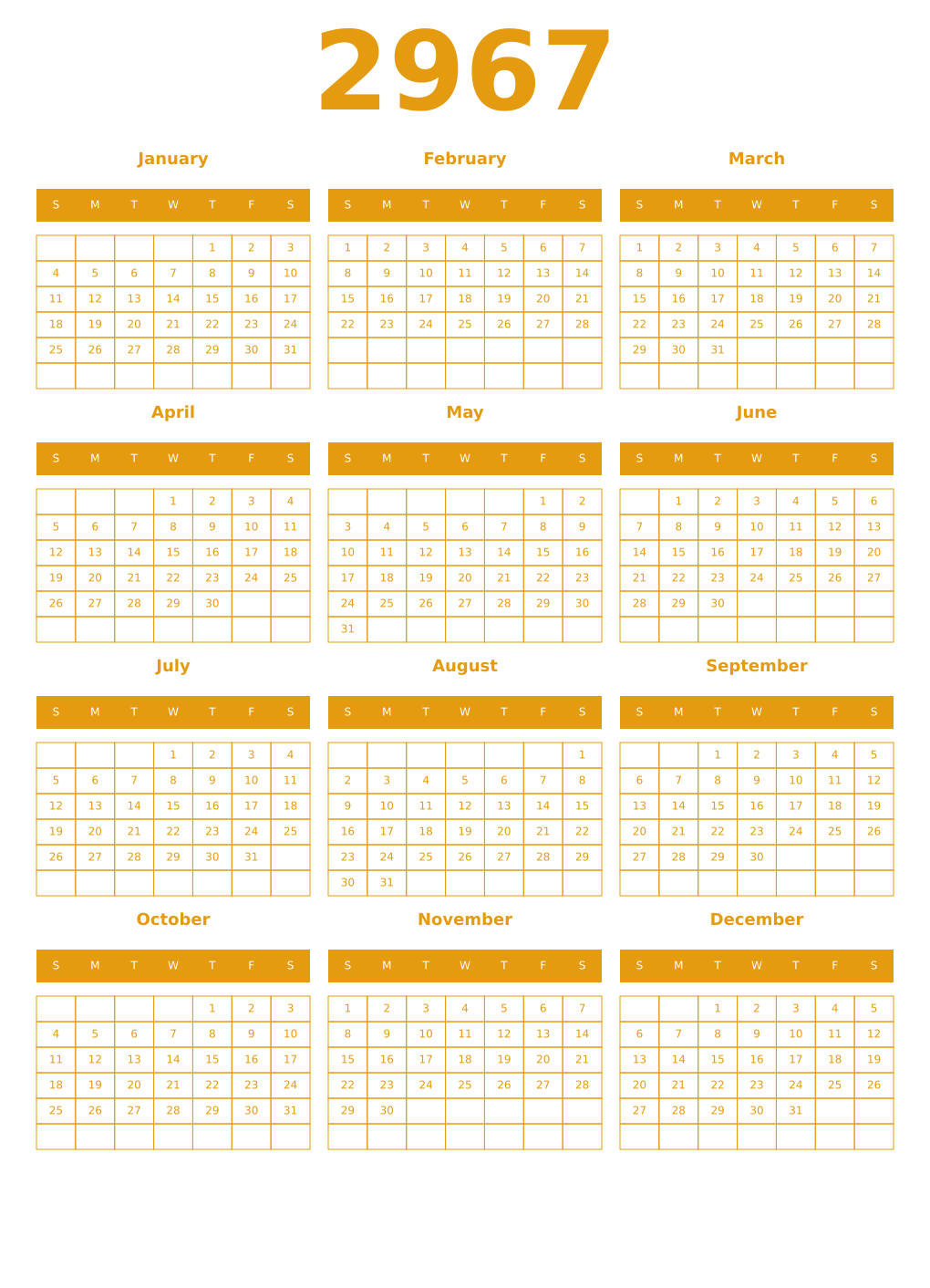 Printable 2967 Year Calendars gamboge