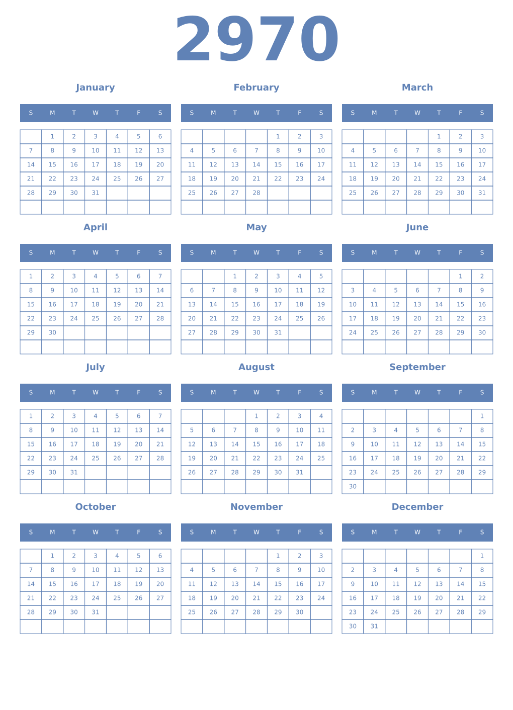 Printable 2970 Year Calendars glaucous