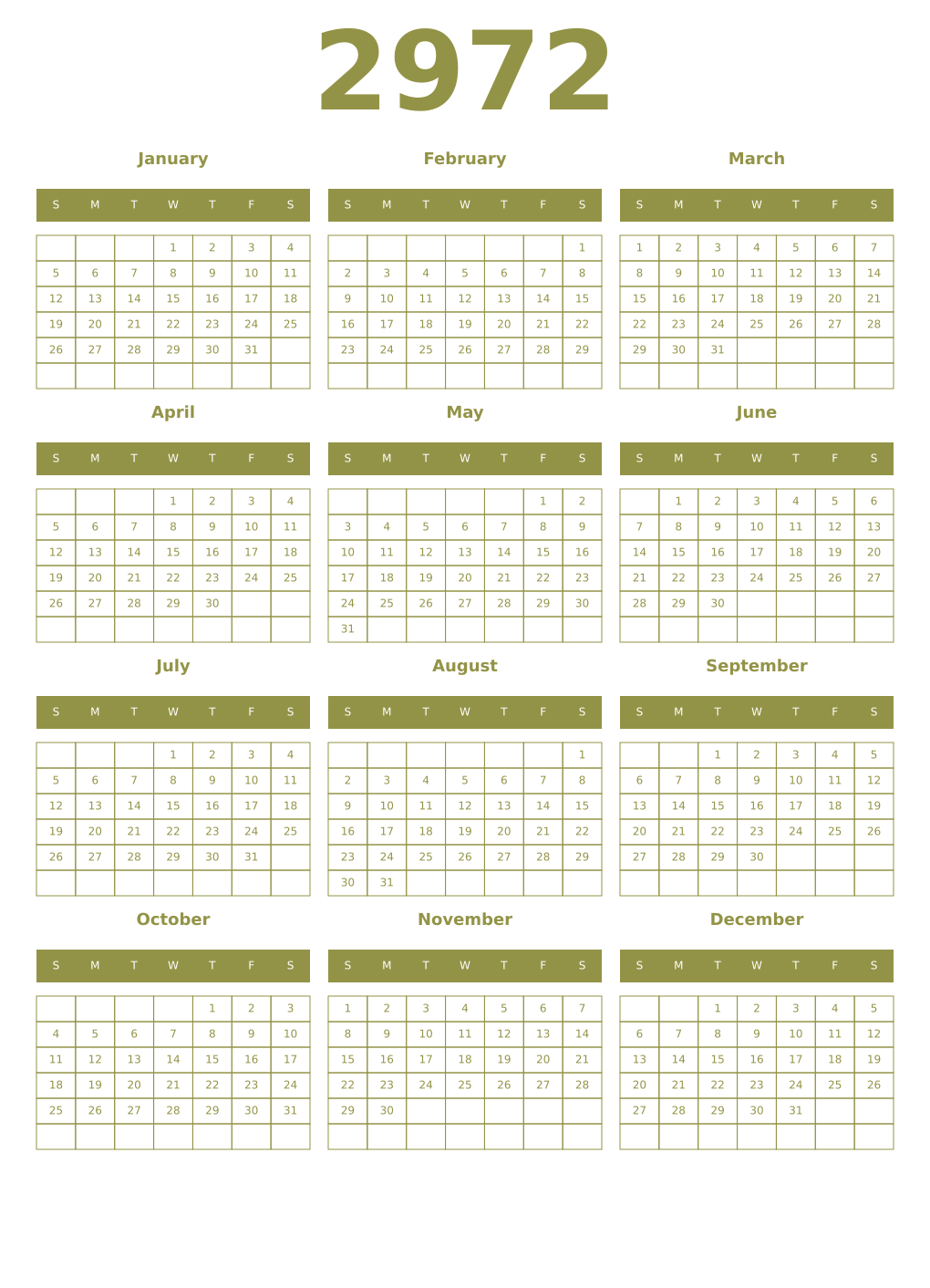 Printable 2972 Year Calendars eburnean