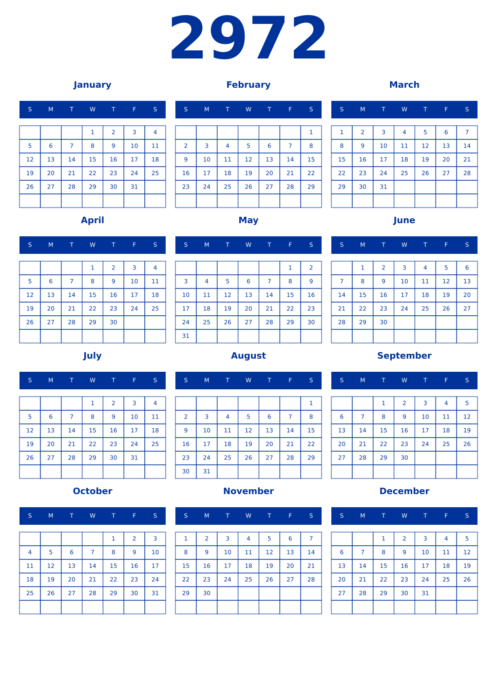 Printable 2972 Year Calendars smalt