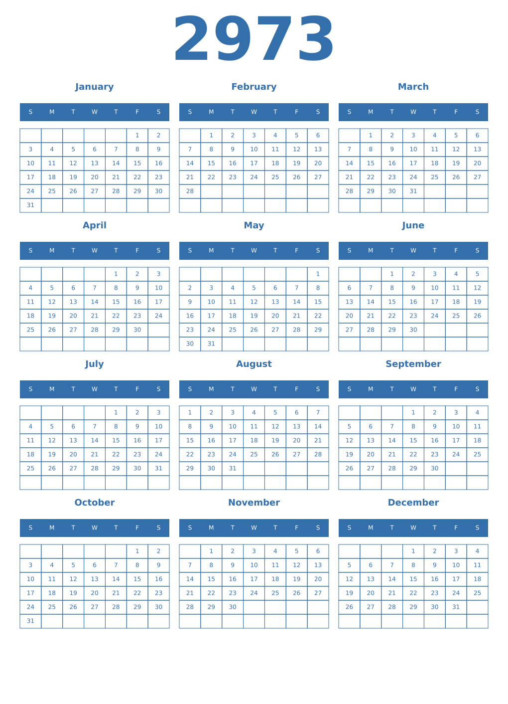 Printable 2973 Year Calendars blue