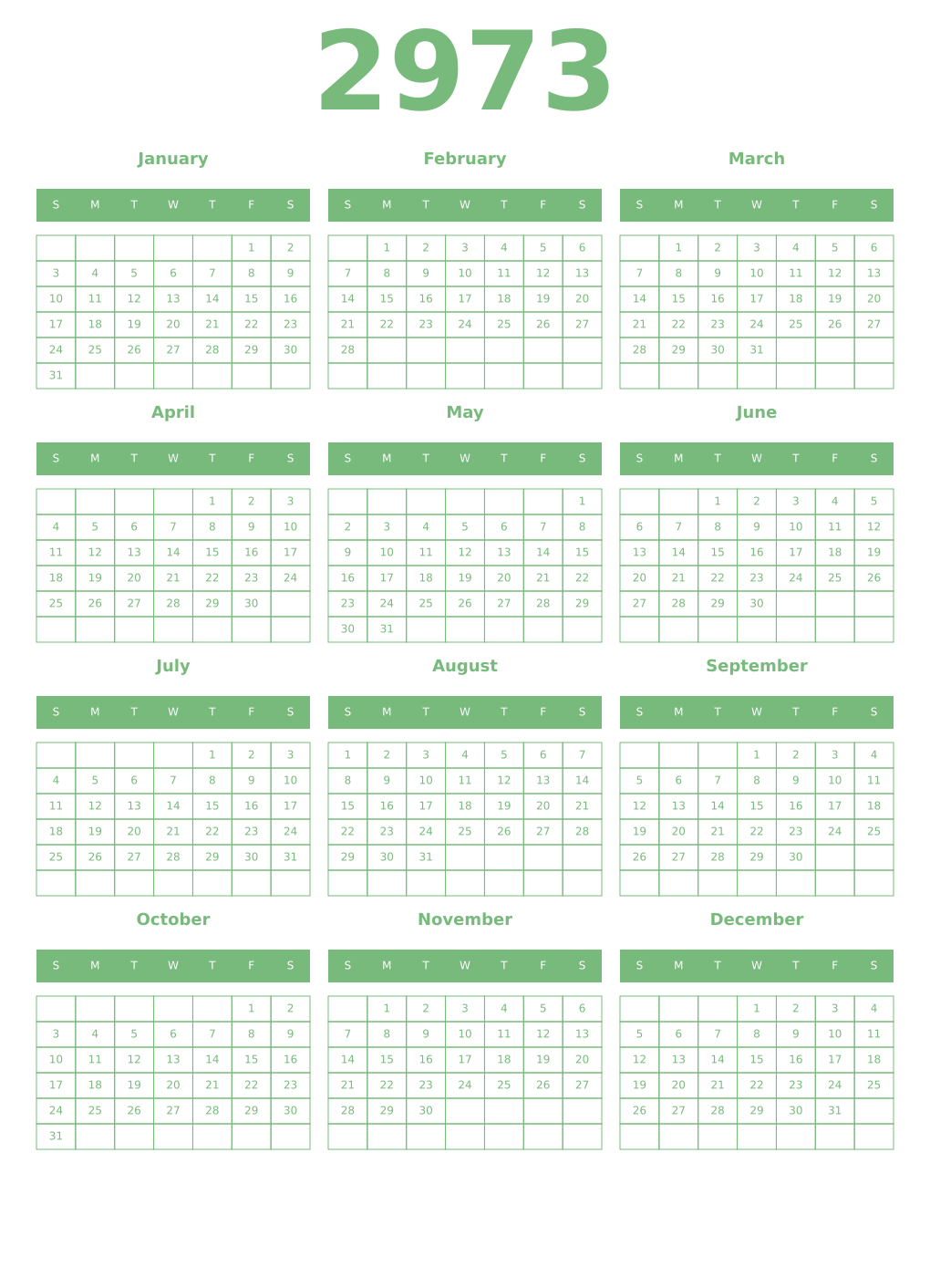 Printable 2973 Year Calendars celadon