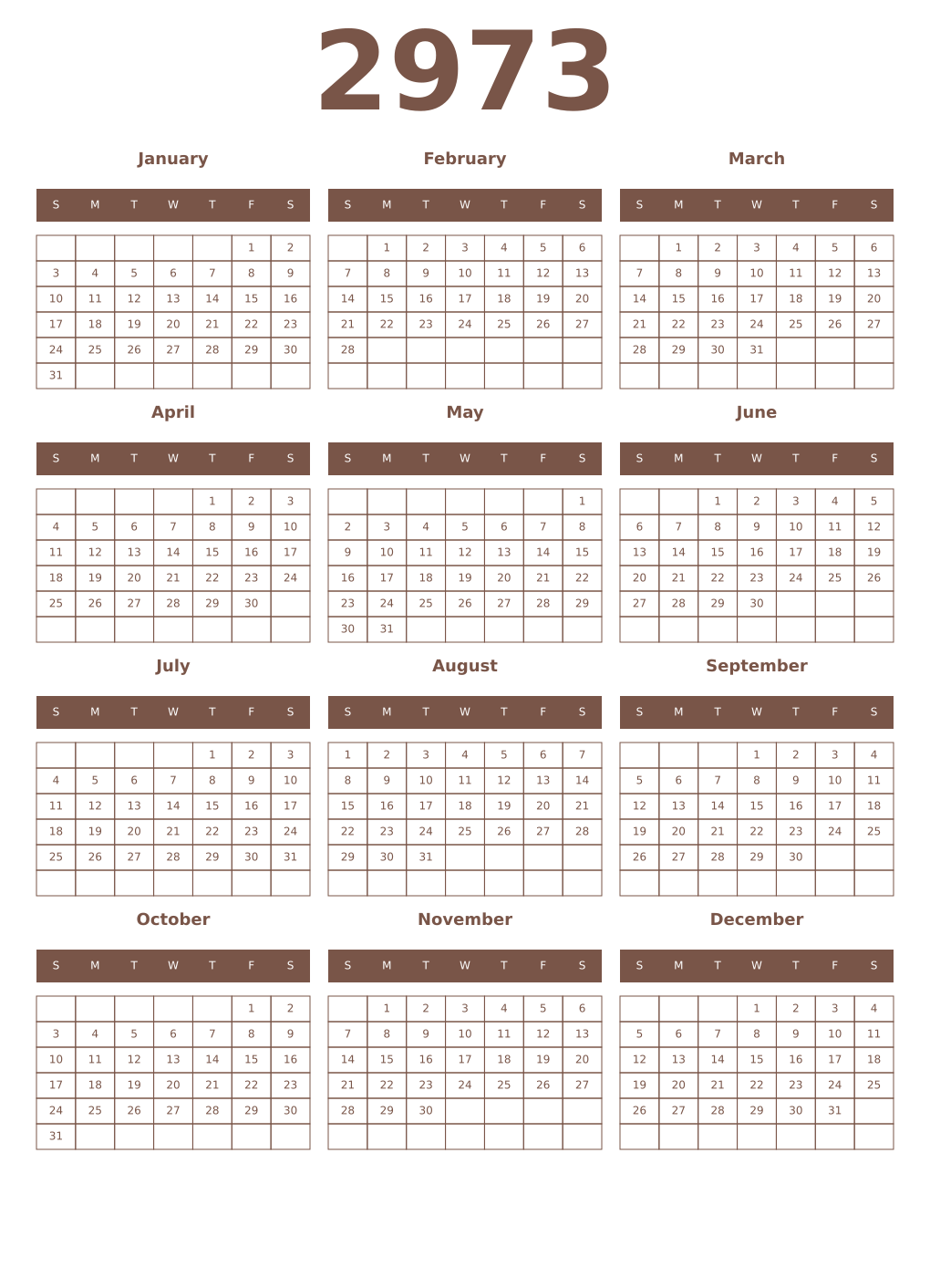 Printable 2973 Year Calendars coffe