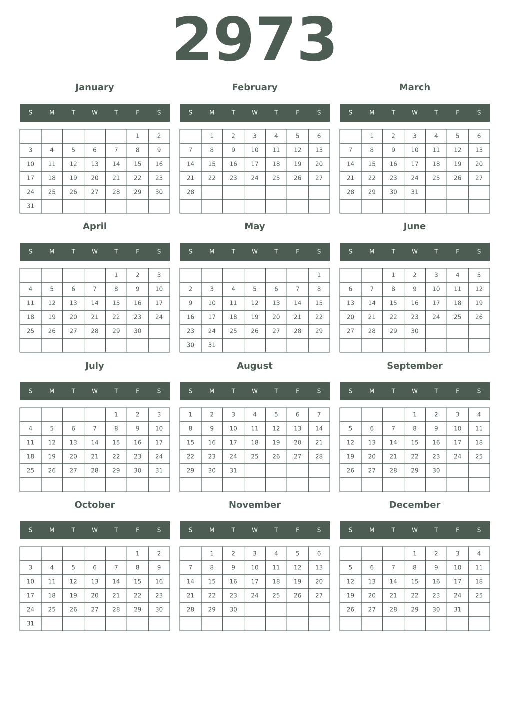 Printable 2973 Year Calendars feldgrau