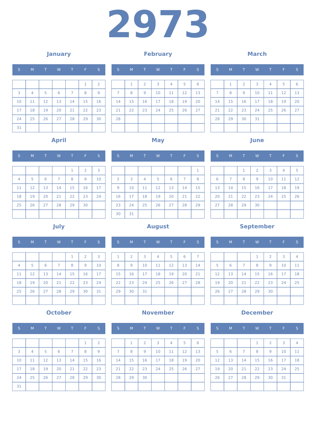 Printable 2973 Year Calendars glaucous