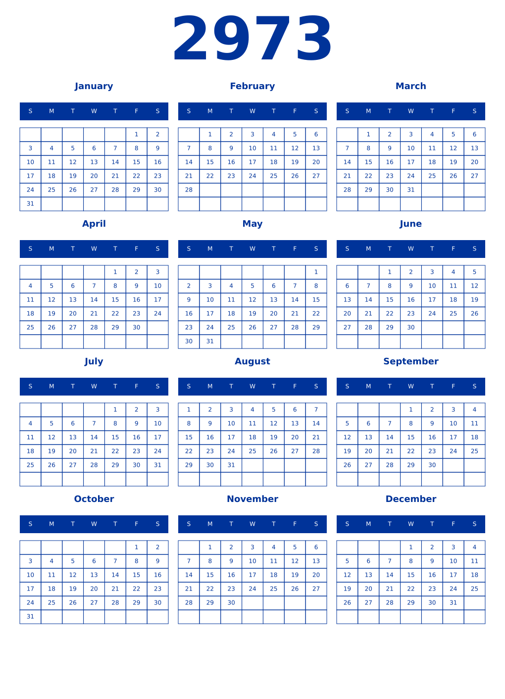 Printable 2973 Year Calendars smalt