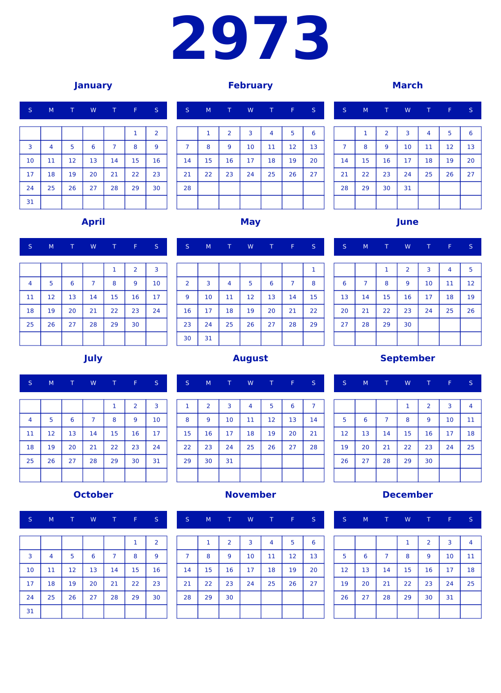 Printable 2973 Year Calendars zaffre