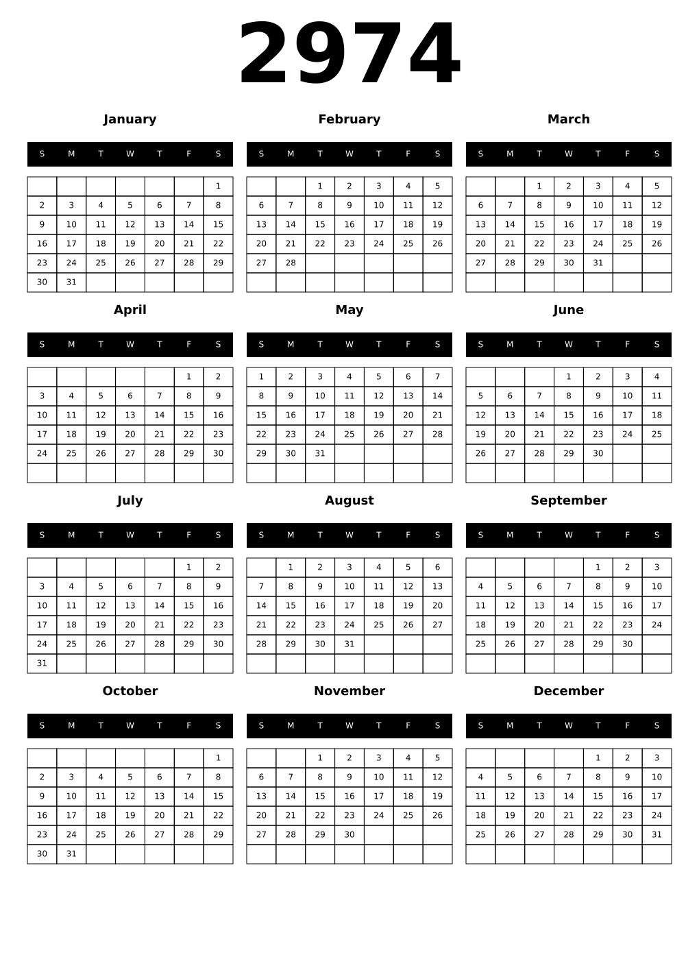 Printable 2974 Calendars
